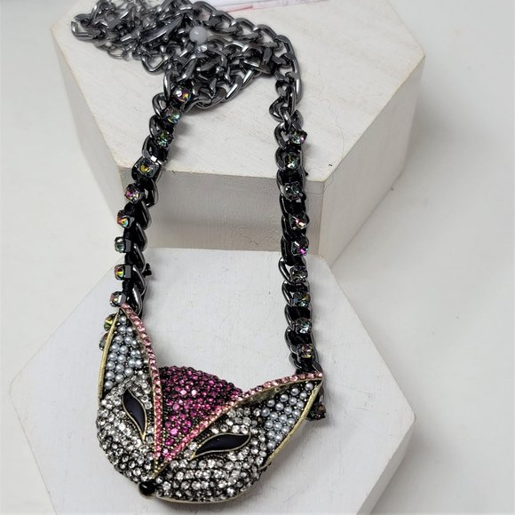 Betsey Johnson Rhinestone Fox Necklace  Pink Silver bronze - Picture 6 of 8